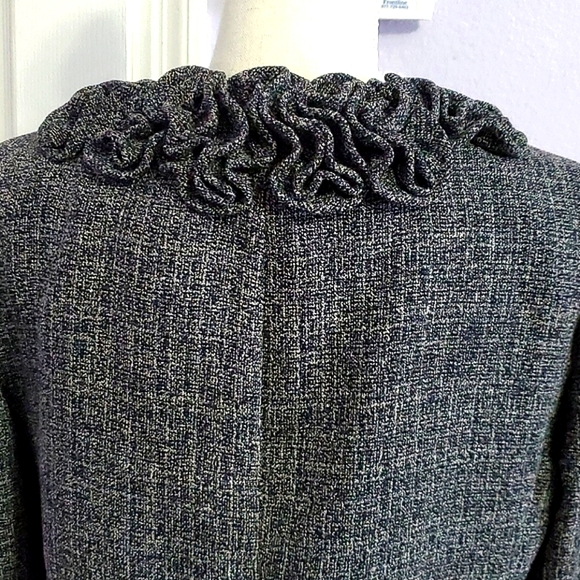 Danny & Nicole Charcoal Lettuce Ruffled Neck Long Sleeve Career Cropped Jacket - Picture 5 of 12